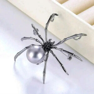 Extra large silver spider faux enamel brooch pin accessories women's Halloween p